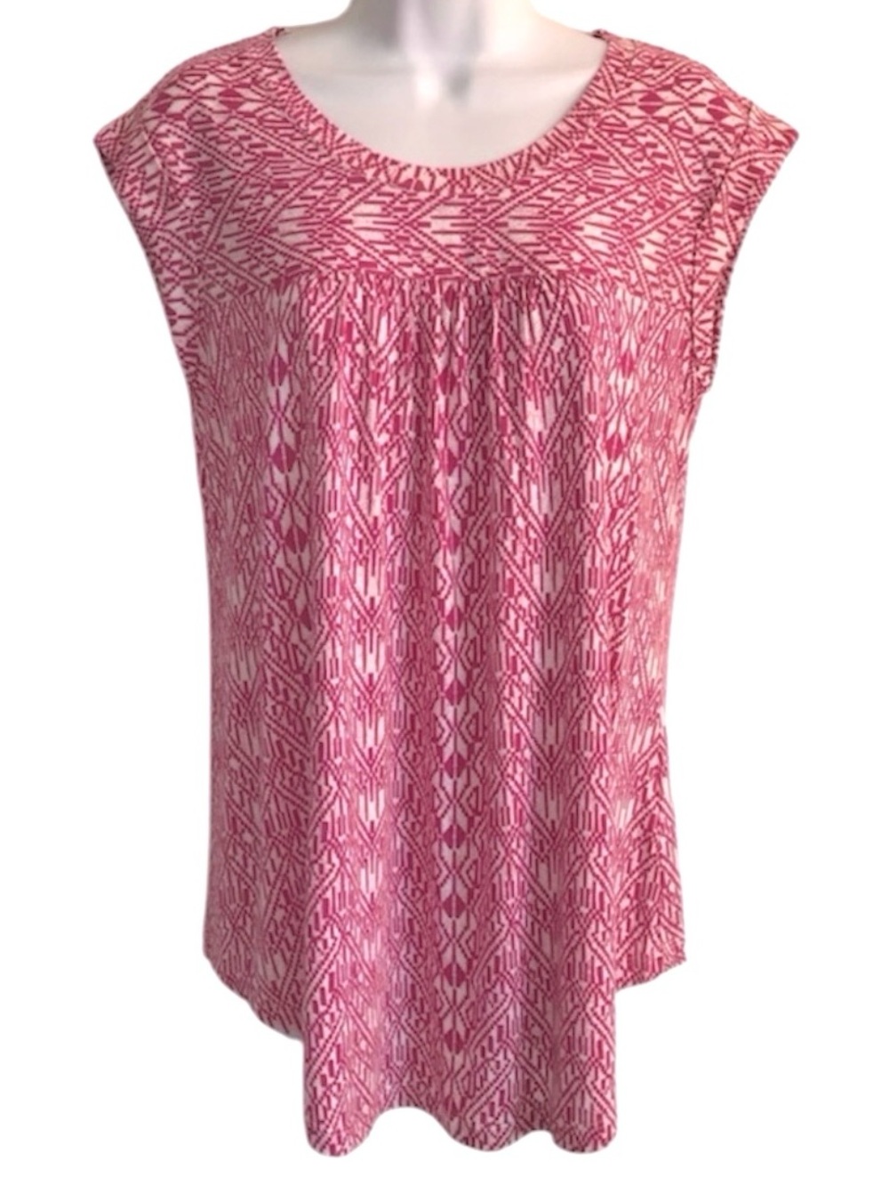 🔴 4/$15 ON Maternity Women’s XS Pink & White Print SS Soft & Stretchy Tee in EUC